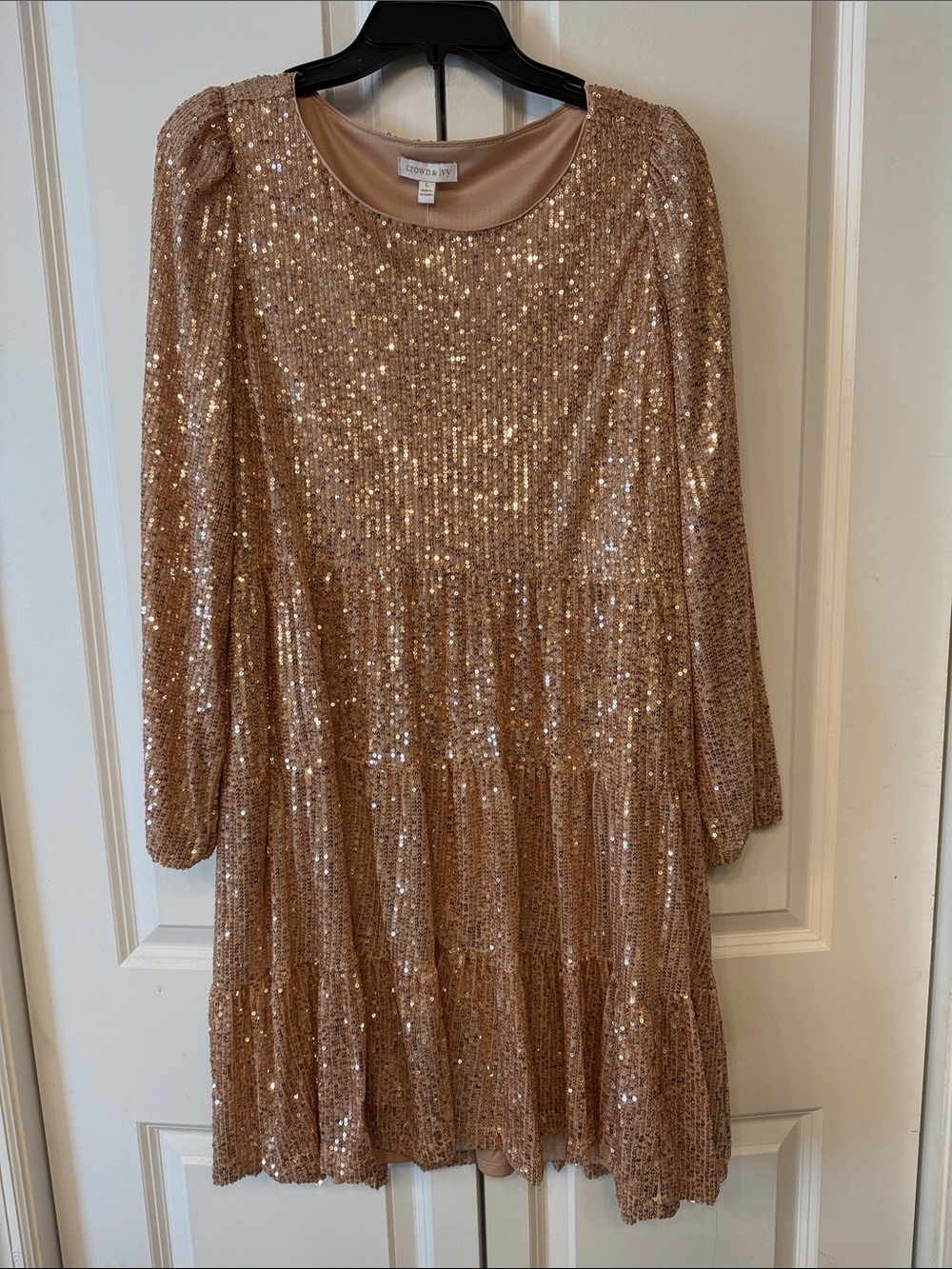 Crown & Ivy Blush Gold Sequin Tiered Dress